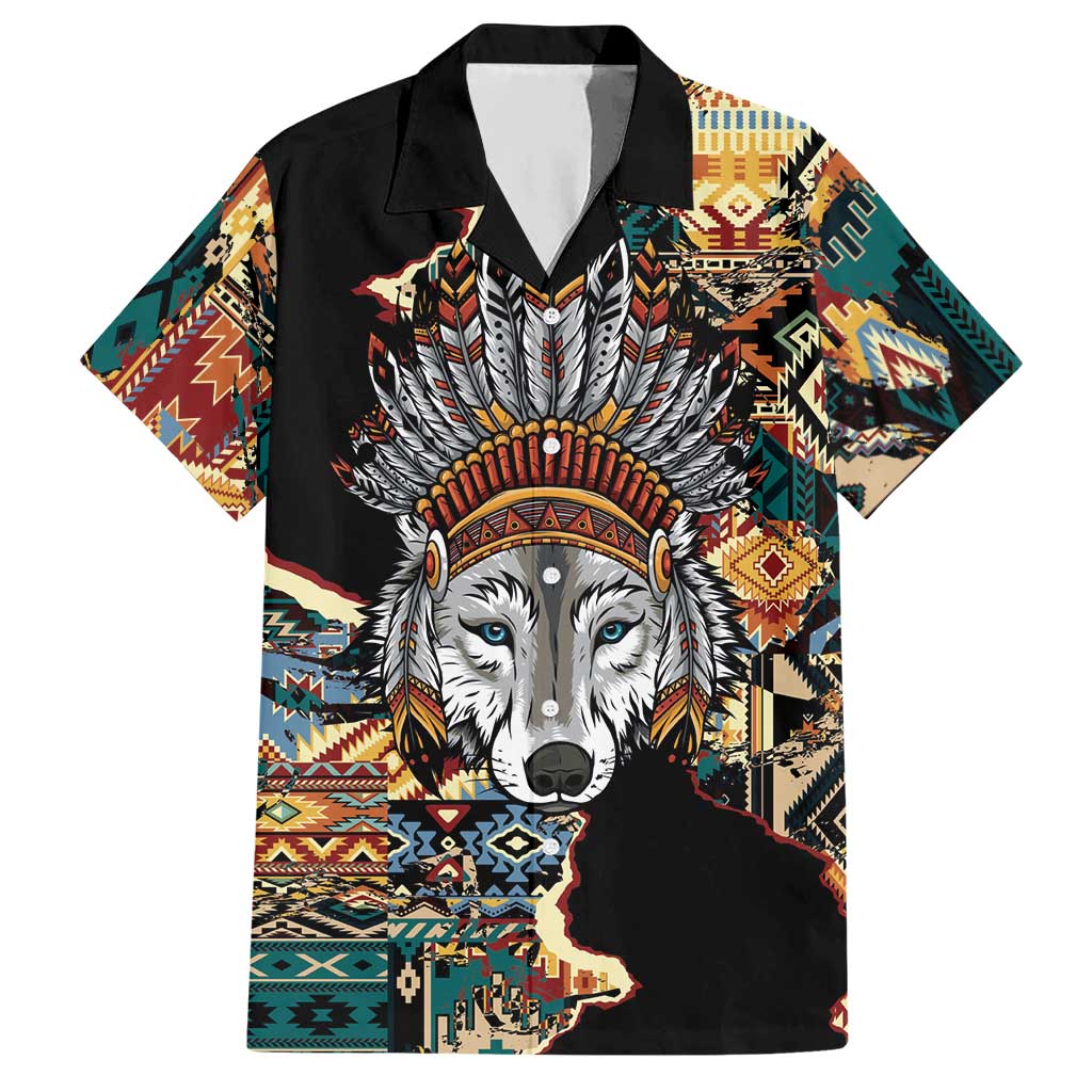 Native American Navajo Wolf Hawaiian Shirt Grunge Pattern