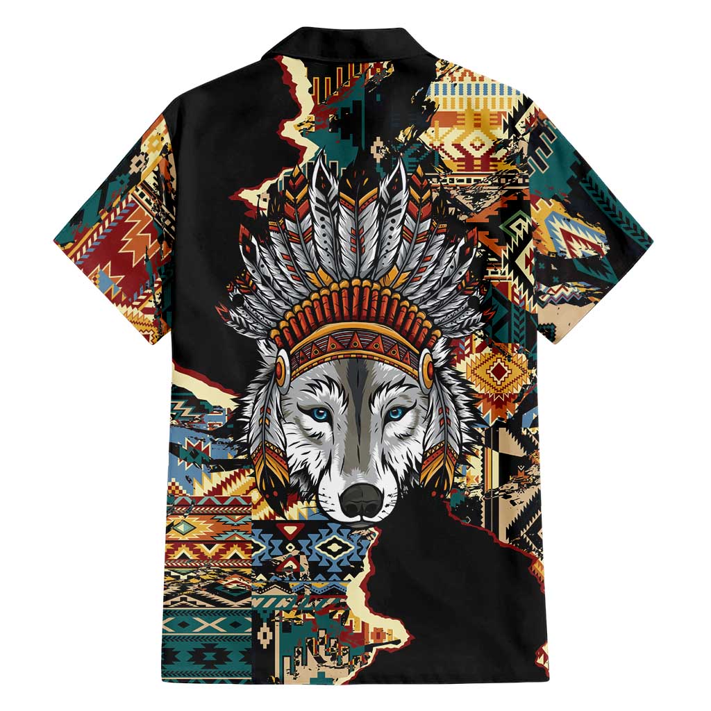 Native American Navajo Wolf Hawaiian Shirt Grunge Pattern
