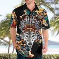 Native American Navajo Wolf Hawaiian Shirt Grunge Pattern