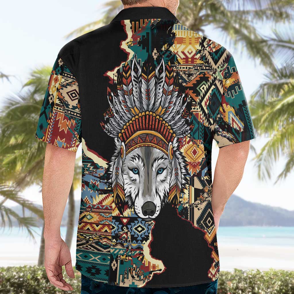 Native American Navajo Wolf Hawaiian Shirt Grunge Pattern