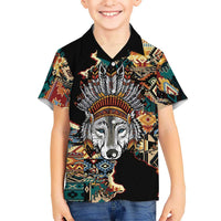 Native American Navajo Wolf Hawaiian Shirt Grunge Pattern