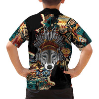 Native American Navajo Wolf Hawaiian Shirt Grunge Pattern