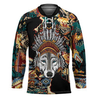 Native American Navajo Wolf Hockey Jersey Grunge Pattern