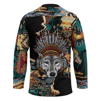 Native American Navajo Wolf Hockey Jersey Grunge Pattern