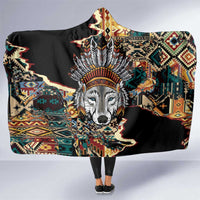 Native American Navajo Wolf Hooded Blanket Grunge Pattern