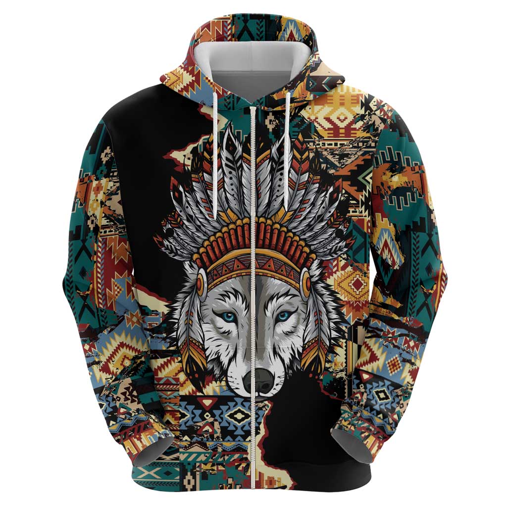 Native American Navajo Wolf Hoodie Grunge Pattern