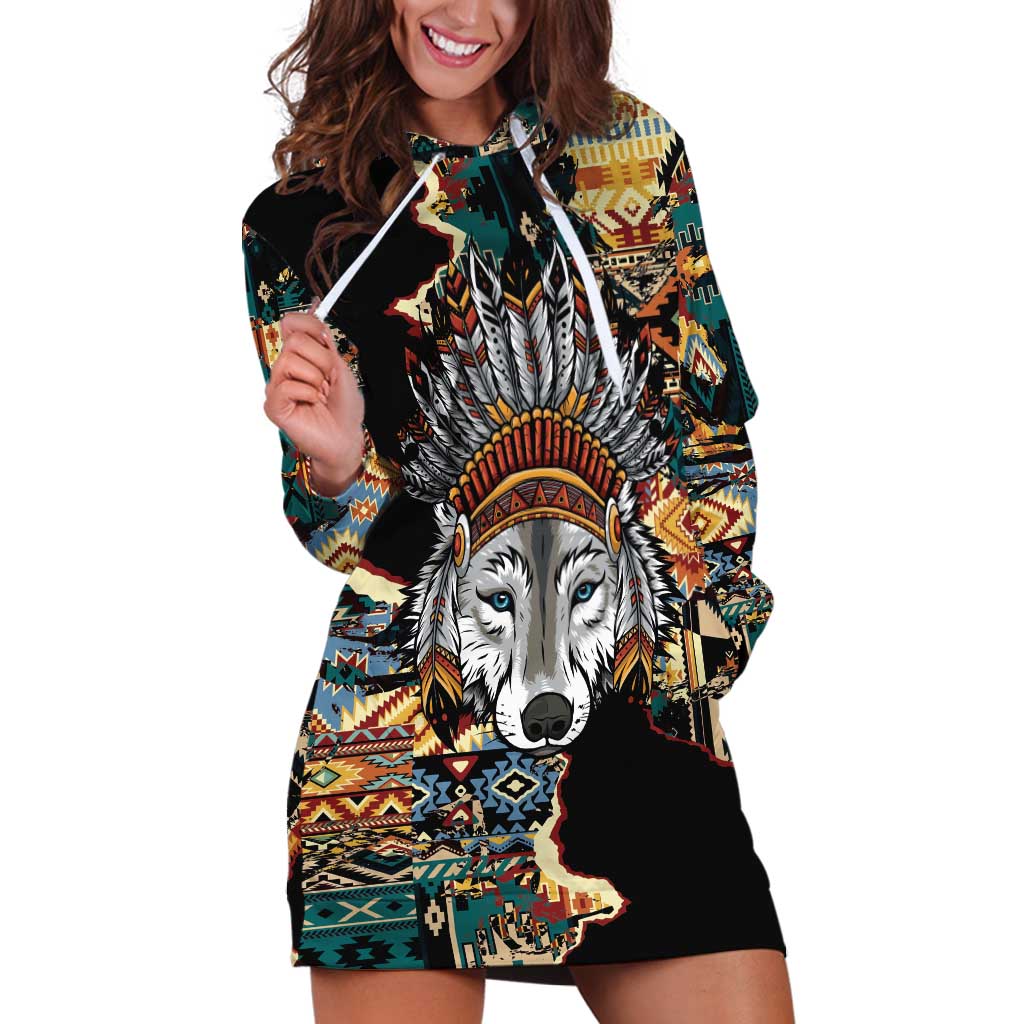 Native American Navajo Wolf Hoodie Dress Grunge Pattern