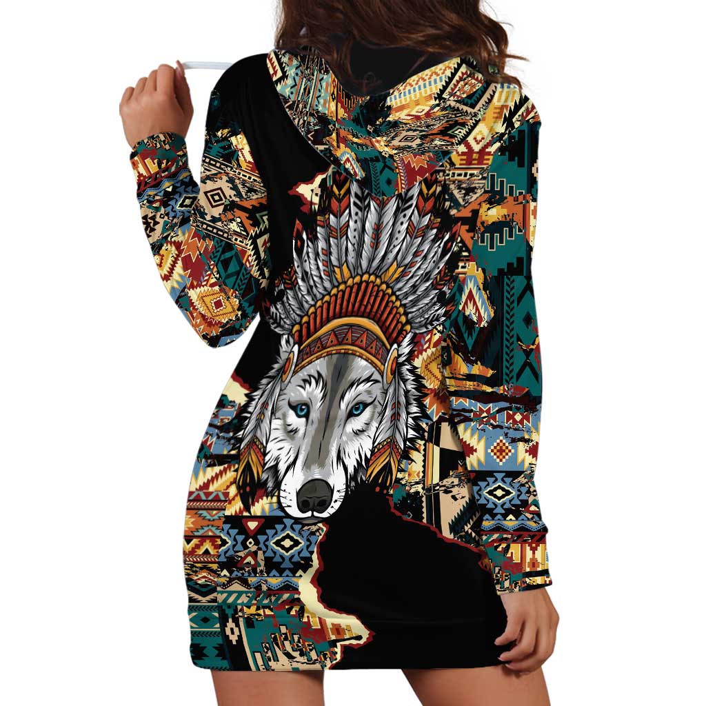 Native American Navajo Wolf Hoodie Dress Grunge Pattern