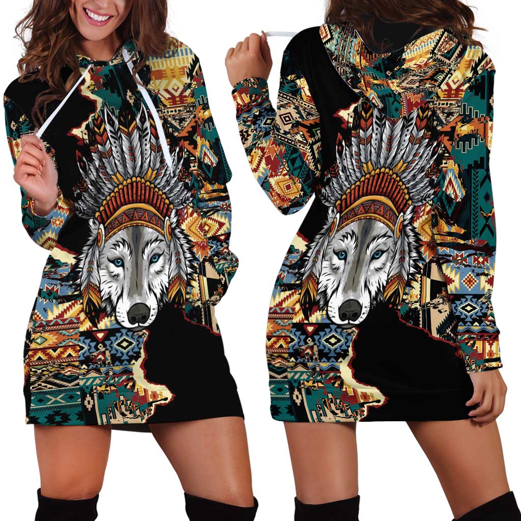 Native American Navajo Wolf Hoodie Dress Grunge Pattern