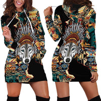 Native American Navajo Wolf Hoodie Dress Grunge Pattern