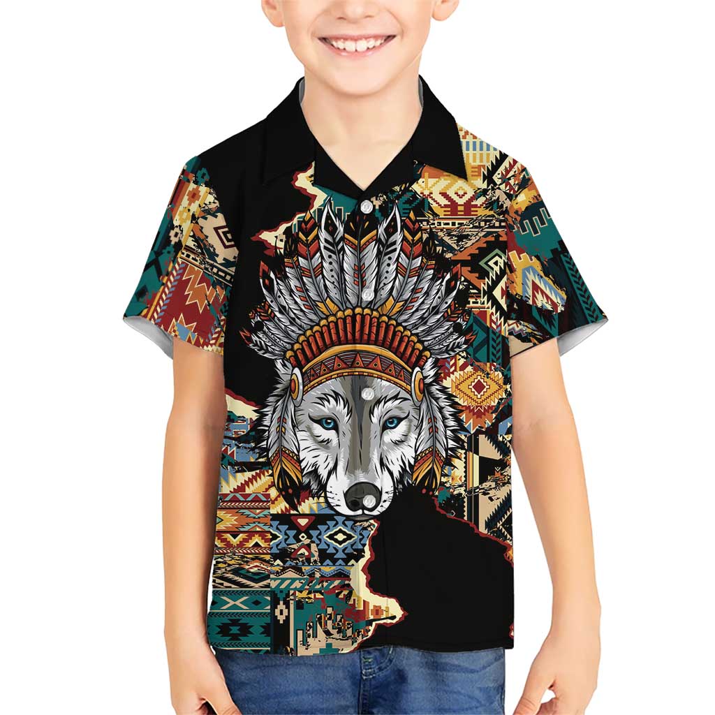 Native American Navajo Wolf Kid Hawaiian Shirt Grunge Pattern