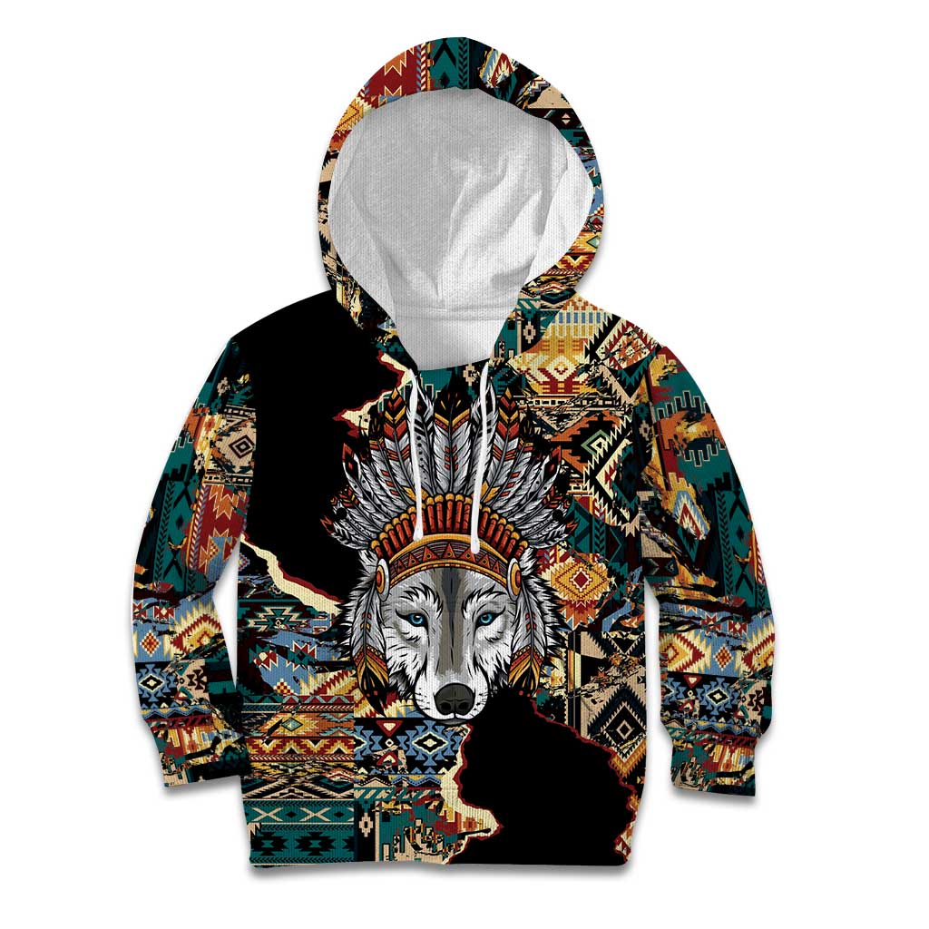 Native American Navajo Wolf Kid Hoodie Grunge Pattern