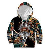 Native American Navajo Wolf Kid Hoodie Grunge Pattern