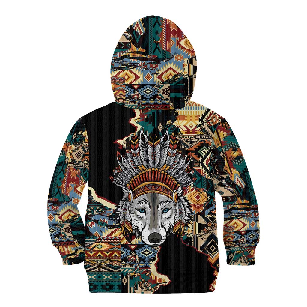 Native American Navajo Wolf Kid Hoodie Grunge Pattern