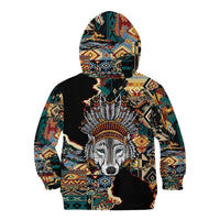 Native American Navajo Wolf Kid Hoodie Grunge Pattern