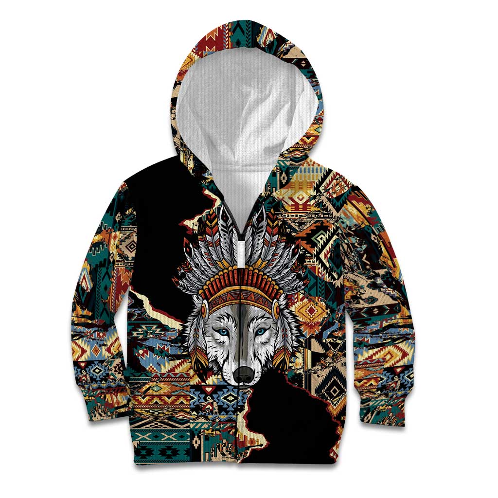 Native American Navajo Wolf Kid Hoodie Grunge Pattern