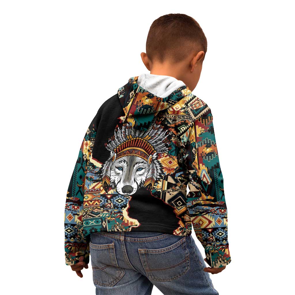 Native American Navajo Wolf Kid Hoodie Grunge Pattern