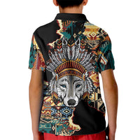 Native American Navajo Wolf Kid Polo Shirt Grunge Pattern
