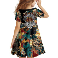 Native American Navajo Wolf Kid Short Sleeve Dress Grunge Pattern