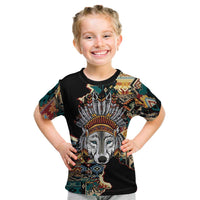 Native American Navajo Wolf Kid T Shirt Grunge Pattern