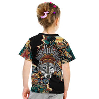 Native American Navajo Wolf Kid T Shirt Grunge Pattern