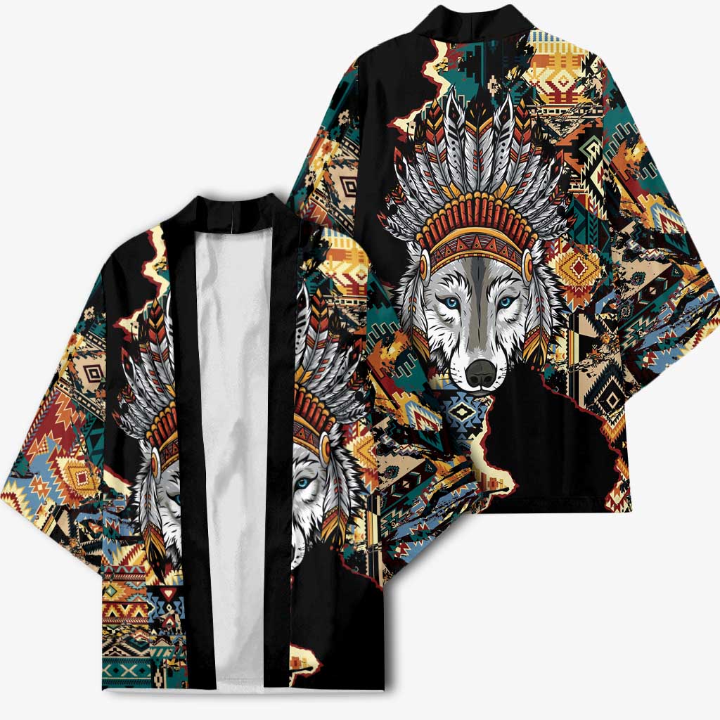 Native American Navajo Wolf Kimono Grunge Pattern