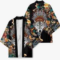 Native American Navajo Wolf Kimono Grunge Pattern