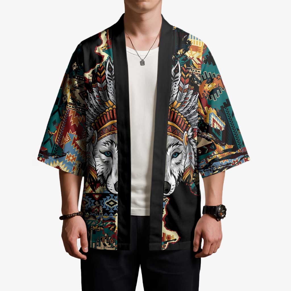 Native American Navajo Wolf Kimono Grunge Pattern