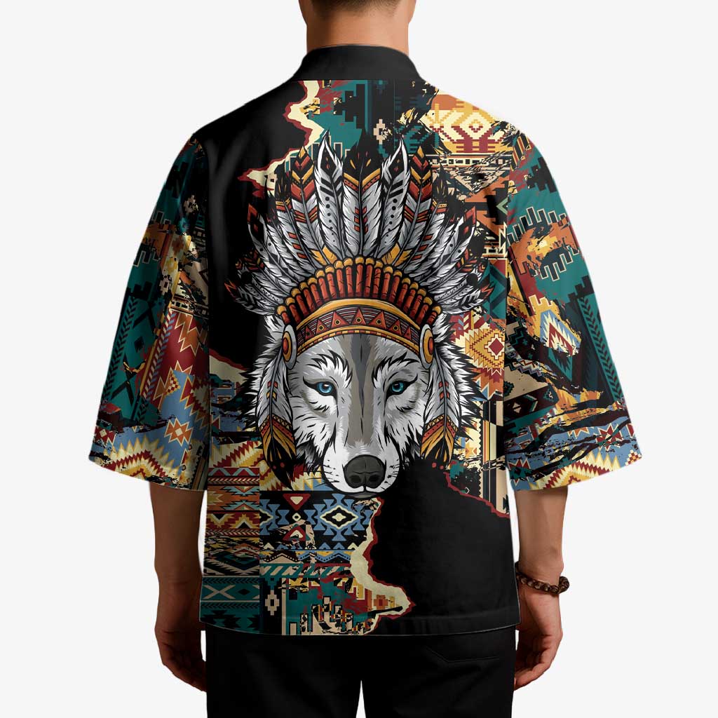 Native American Navajo Wolf Kimono Grunge Pattern