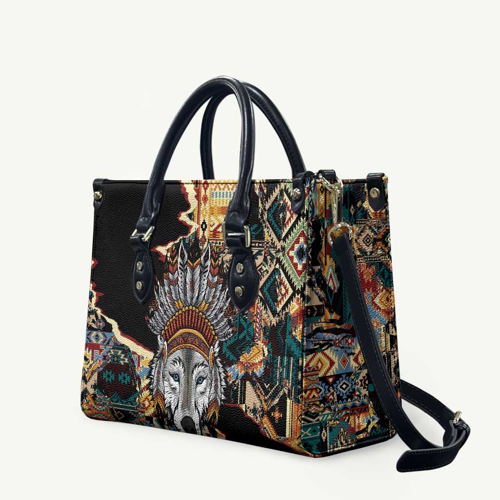 Native American Navajo Wolf Leather Bag Grunge Pattern