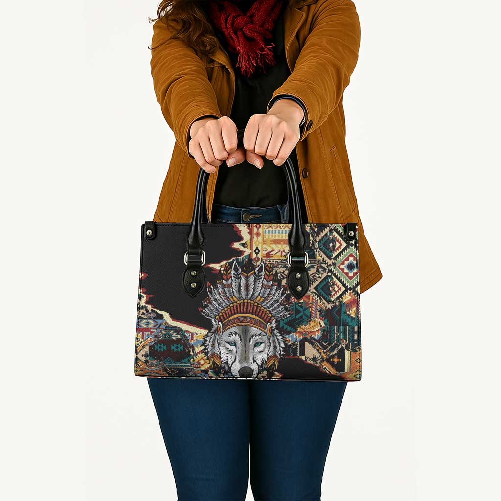Native American Navajo Wolf Leather Bag Grunge Pattern