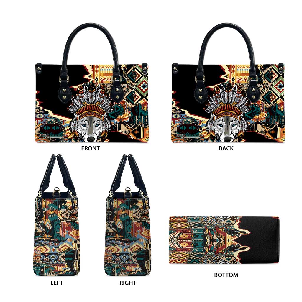 Native American Navajo Wolf Leather Bag Grunge Pattern