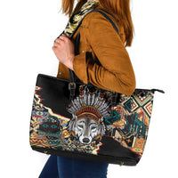 Native American Navajo Wolf Leather Tote Bag Grunge Pattern