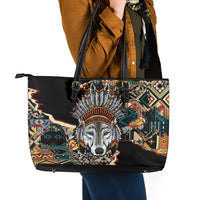 Native American Navajo Wolf Leather Tote Bag Grunge Pattern