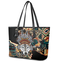 Native American Navajo Wolf Leather Tote Bag Grunge Pattern