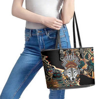 Native American Navajo Wolf Leather Tote Bag Grunge Pattern