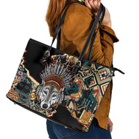 Native American Navajo Wolf Leather Tote Bag Grunge Pattern