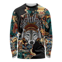 Native American Navajo Wolf Long Sleeve Shirt Grunge Pattern