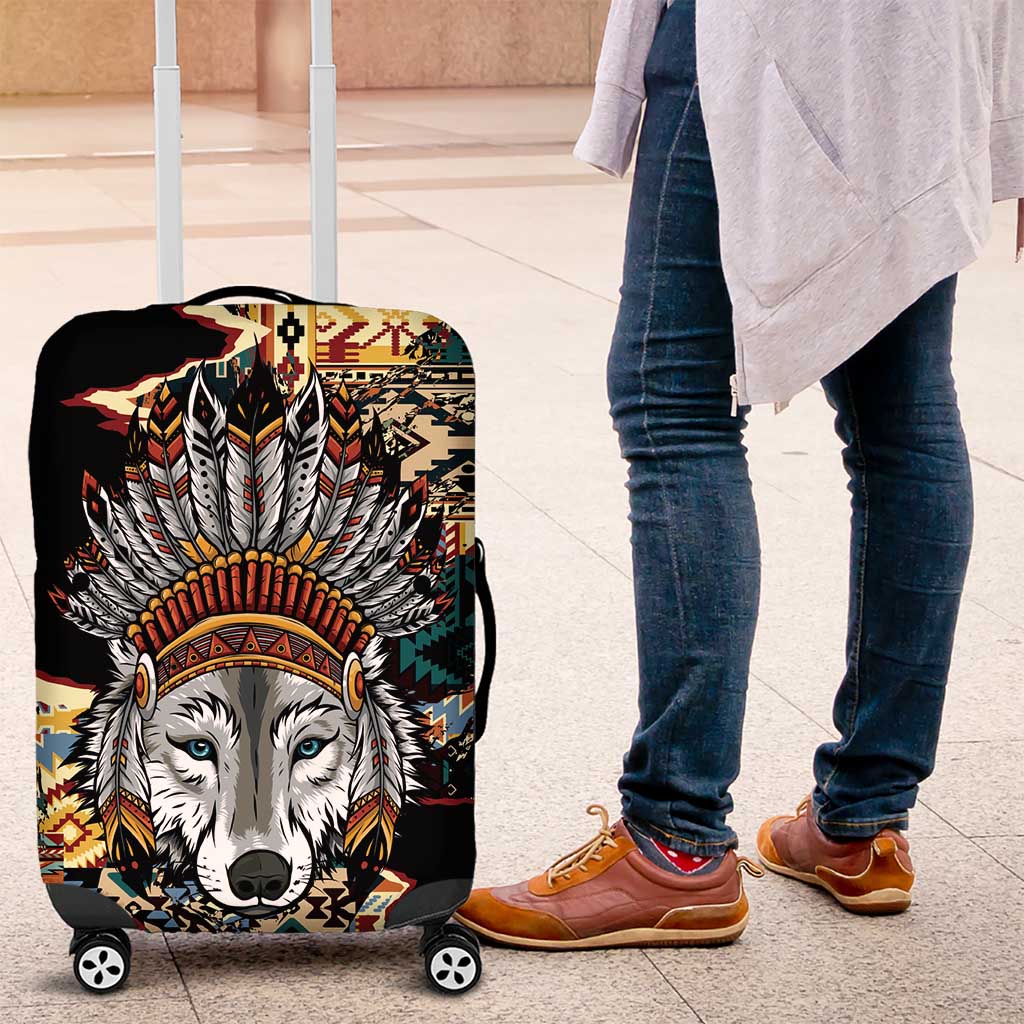 Native American Navajo Wolf Luggage Cover Grunge Pattern