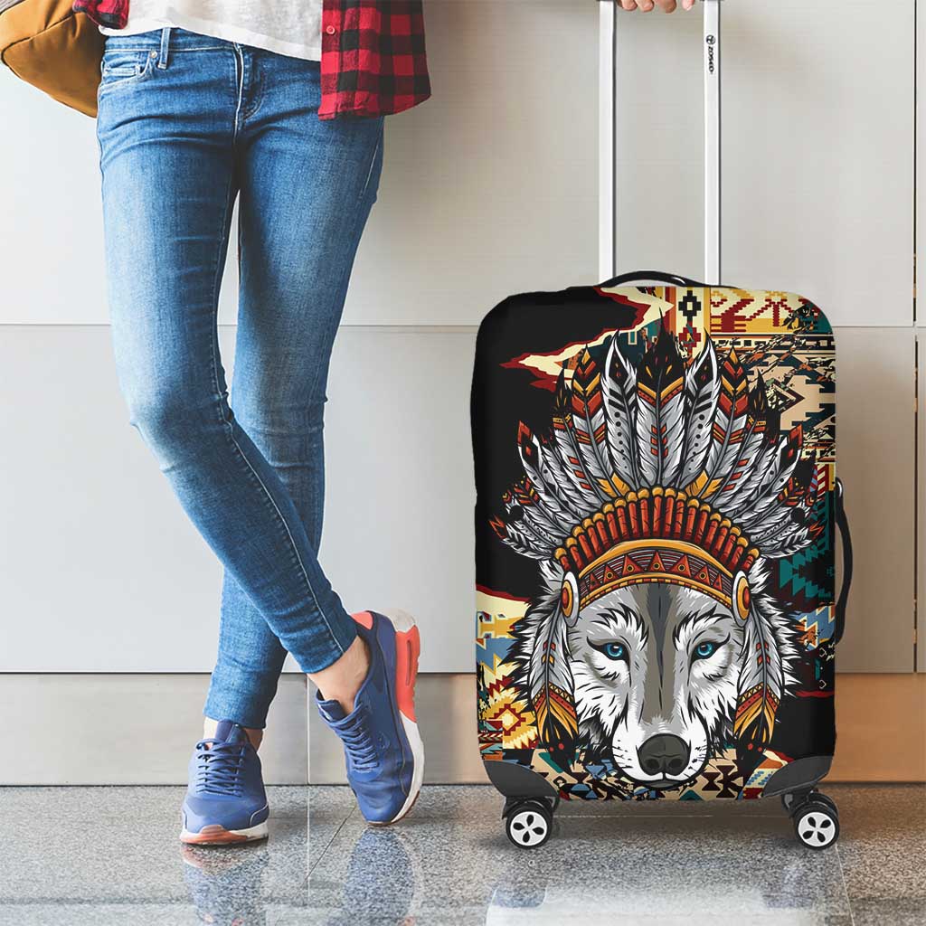 Native American Navajo Wolf Luggage Cover Grunge Pattern