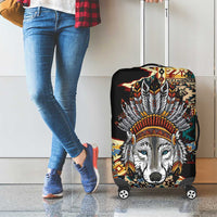 Native American Navajo Wolf Luggage Cover Grunge Pattern