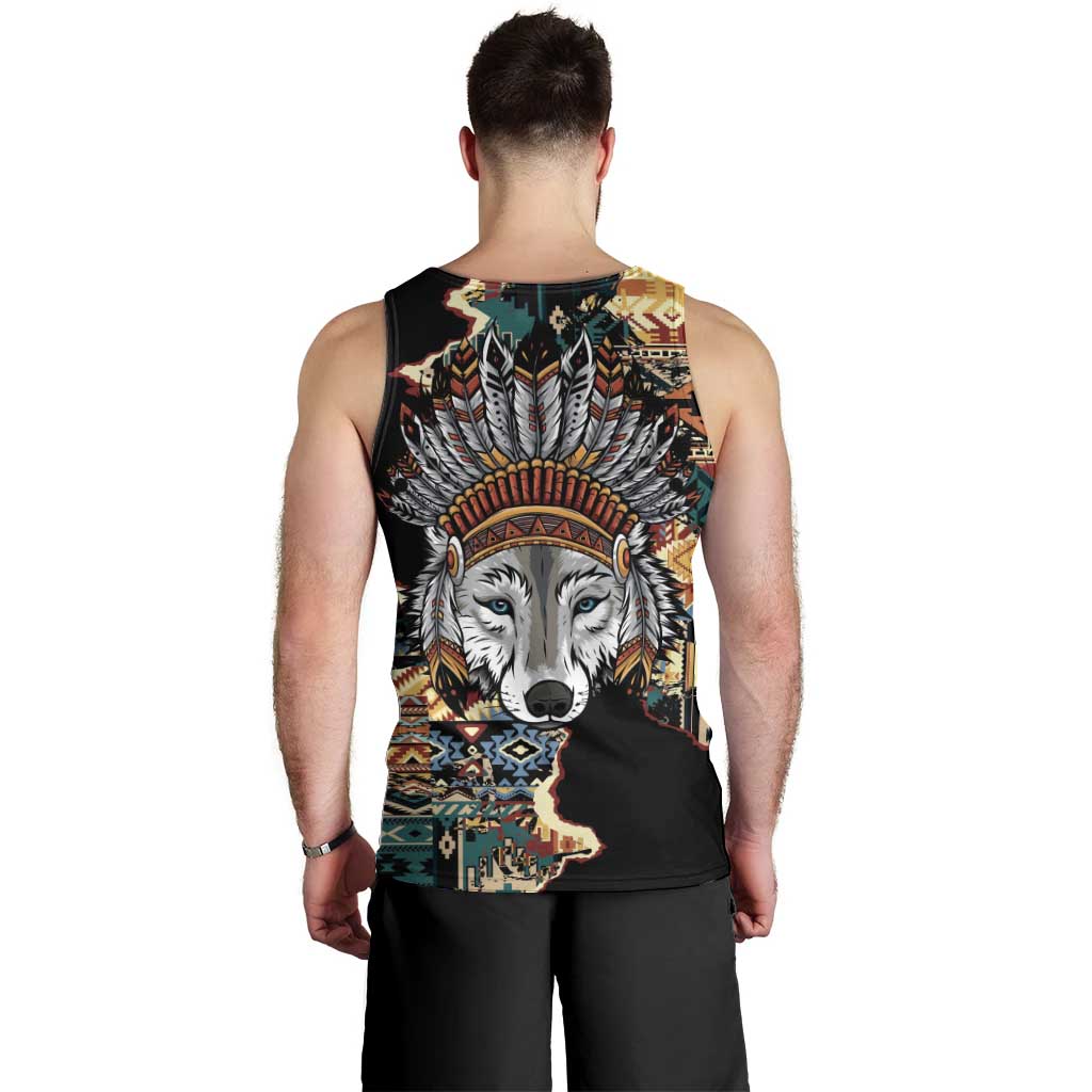 Native American Navajo Wolf Men Tank Top Grunge Pattern