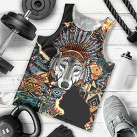 Native American Navajo Wolf Men Tank Top Grunge Pattern