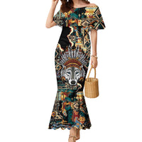 Native American Navajo Wolf Mermaid Dress Grunge Pattern