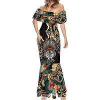 Native American Navajo Wolf Mermaid Dress Grunge Pattern