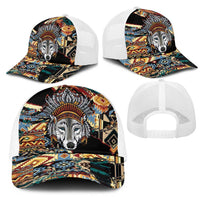 Native American Navajo Wolf Mesh Trucker Cap Grunge Pattern