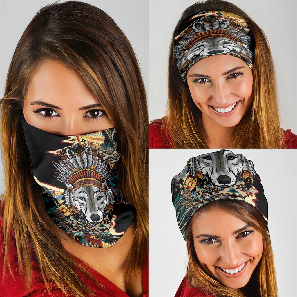 Native American Navajo Wolf Neck Gaiter Grunge Pattern