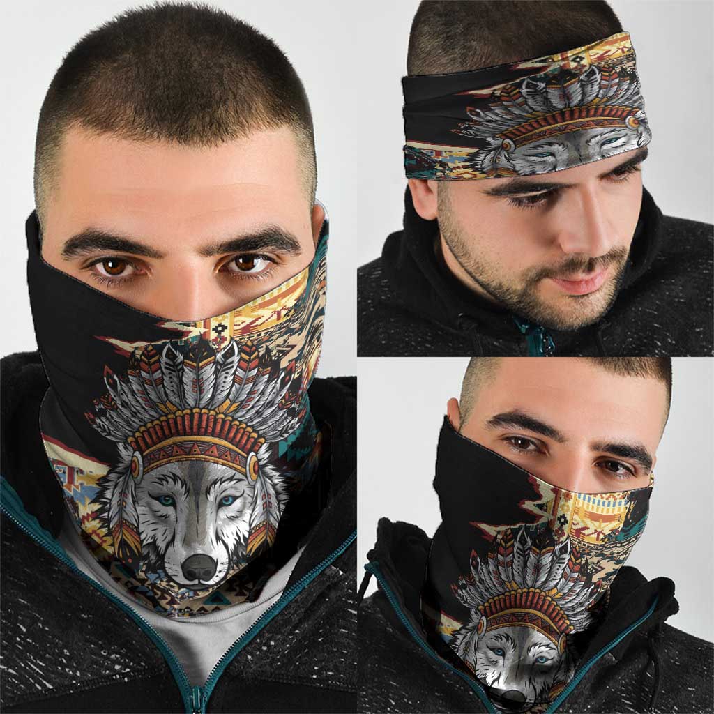 Native American Navajo Wolf Neck Gaiter Grunge Pattern