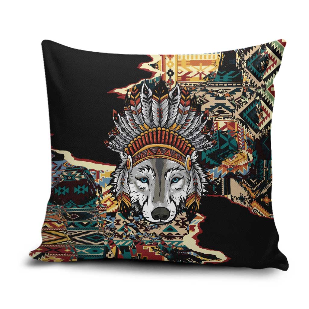 Native American Navajo Wolf Pillow Cover Grunge Pattern