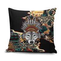 Native American Navajo Wolf Pillow Cover Grunge Pattern